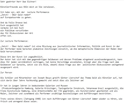 E-Mail von Günter Lierschof an Kulturkirche Ost.