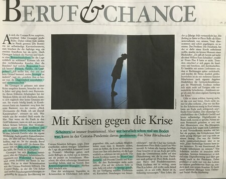 Beruf & Chance

Mit Krisen gegen die Krise

Scheitern ist immer frustrierend. Aber wer beruflich schon mal am Boden war, kann in der Corona-Pandemie davon profitieren. 