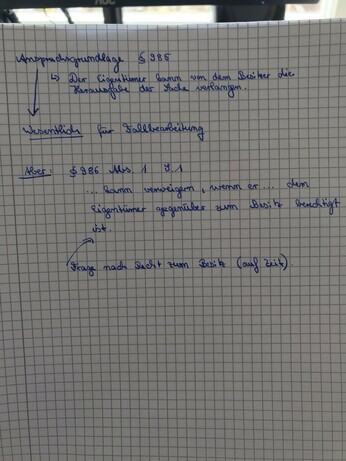 Handschriftliche Notizen zur Anspruchsgrundlage nach § 985