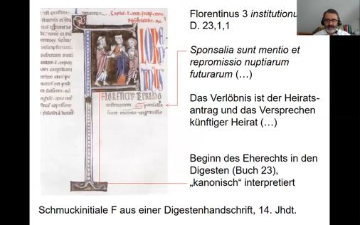 Schmuckinitiale F aus einer Digestenhandschrift, 14. Jhd.