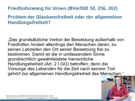 Friedhofszwang für Urnen (BVerfGE 50, 256, 262)