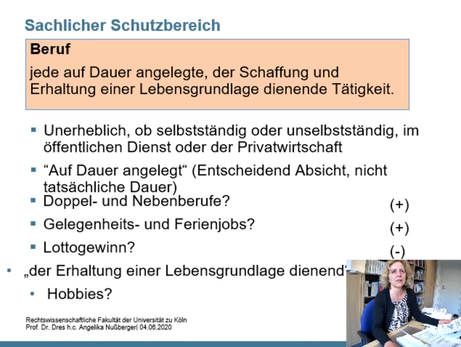 Sachlicher Schutzbereich

Beruf
jede auf Dauer angelegte, der Schaffung und Erhaltung einer Lebensgrundlage dienende Tätigkeit.