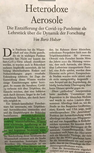 Heterodoxe Aerosole
Die Entzifferung der Covid-19-Pandemie als Lehrstück über die Dynamik der Forschung
Von Boris Holzer

Markierung: Wissenschaftssoziologisch argumentieren sie, dass die Entwicklung wissenschaftlichen Wissens keine schrittweise Annäherung an die Wahrheit darstellt, sondern von sozialen und kognitiven Strukturen sowie von Pfadabhängigkeiten geprägt ist.