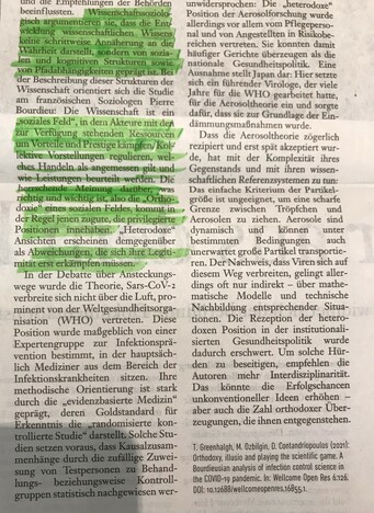 ..."soziales Feld", in dem Akteure mit den zur Verfügung stehenden Ressourcen um Vorteile und Prestige kämpfen. Kollektive Vorstellungen regulieren, welches Handeln als angemessen gilt und wie Leistungen beurteilt werden. Die herrschende Meinung darüber, was richtig und wichtig ist, also die "Orthodoxie" eines sozialen Feldes, kommt in der Regel jeden zugute, die privilegierte Positionen innehaben... Abweichungen, die sich ihre Legitimität erst erkämpfen müssen...