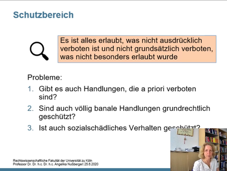 Schutzbereich: Es ist alles erlaubt, was nicht ausdrücklich verboten ist und nicht grundsätzlich verboten, was nicht besonders erlaubt wurde.
