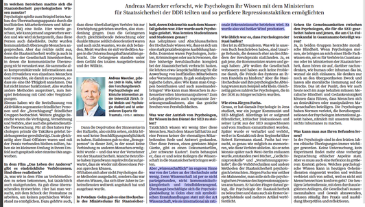 Markierung:

Aber "wissenschaftlich im engeren Sinne war von der Lehre an der Hochschule sehr wenig. Denn Wissenschaft ist per se nicht parteigebunden, nicht kommunistisch-kämpferisch und feindbilderzeugend. Überhaupt beschäftigte sich die Psychologieabteilung in Golm eher mit symbolischen Ersatzhandlungen statt mit der Art Wissenschaft, wie sie international als rationale Erkenntnissuche betrieben wird. Es wurde also viel heißer Wind produziert.