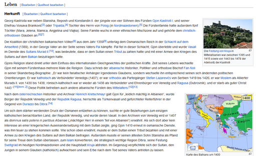 Leben

Herkunft: Georg Kastriota war neben Stanisha, Reposh und Konstandin II. der jüngste von vier Söhnen des Fürsten Gjon Kastrioti I. und seiner Ehefrau Volsava Brankovic oder....