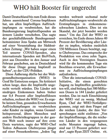 WHO hält Booster für ungerecht