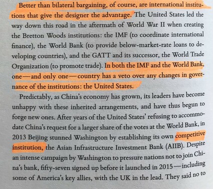 Better than bilateral bargaining, of course, are international institutions that give the designer the advantage...