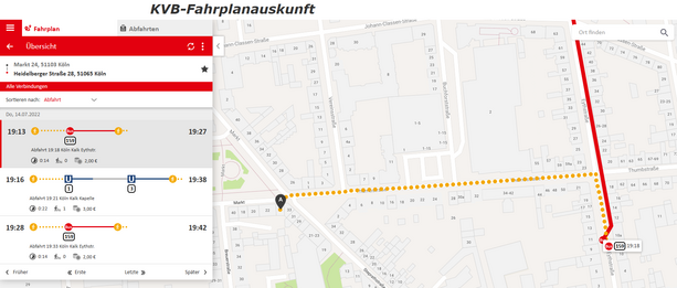 KVB Fahrplanauskunft